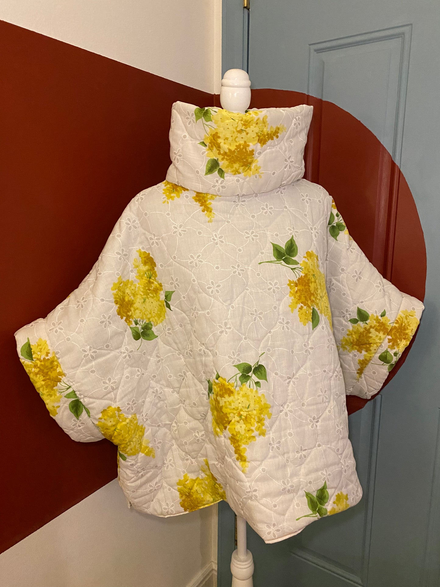 Yellow floral comforter poncho