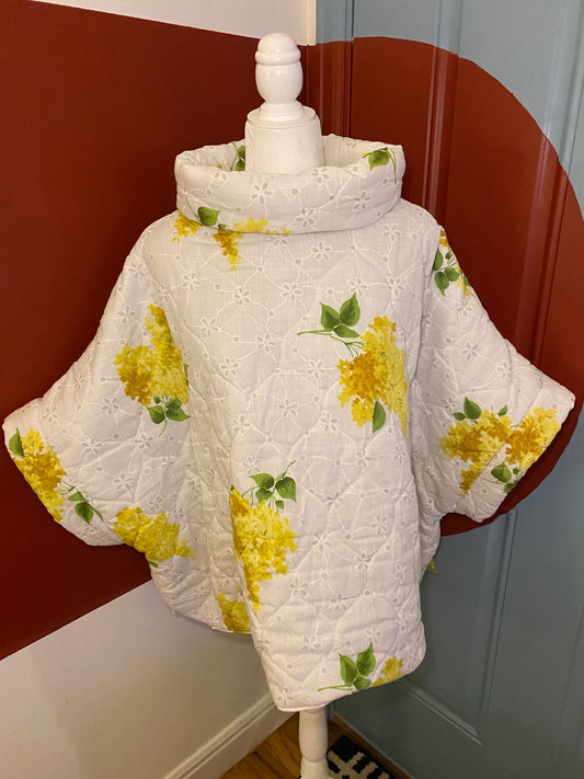 Yellow floral comforter poncho