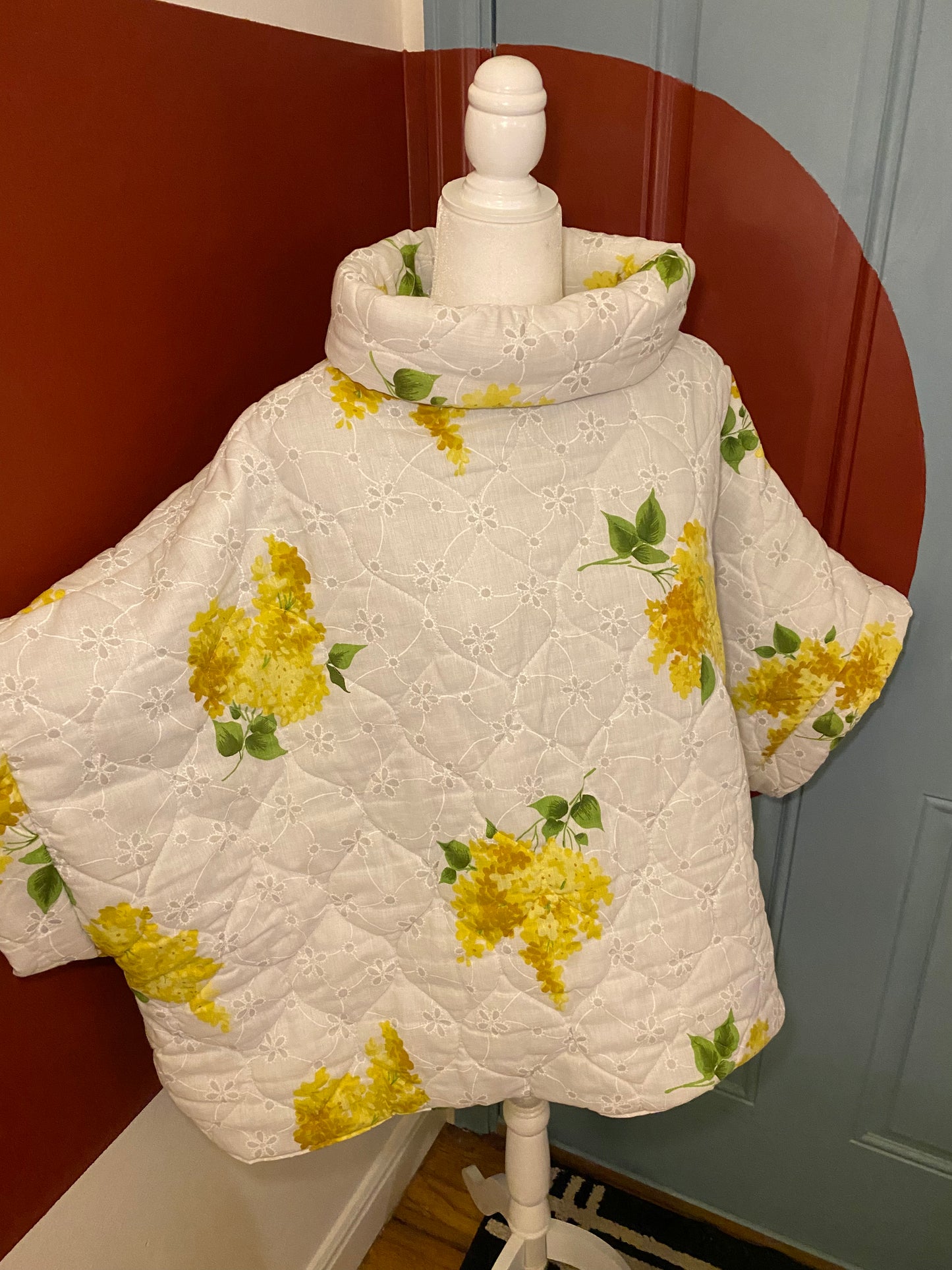 Yellow floral comforter poncho